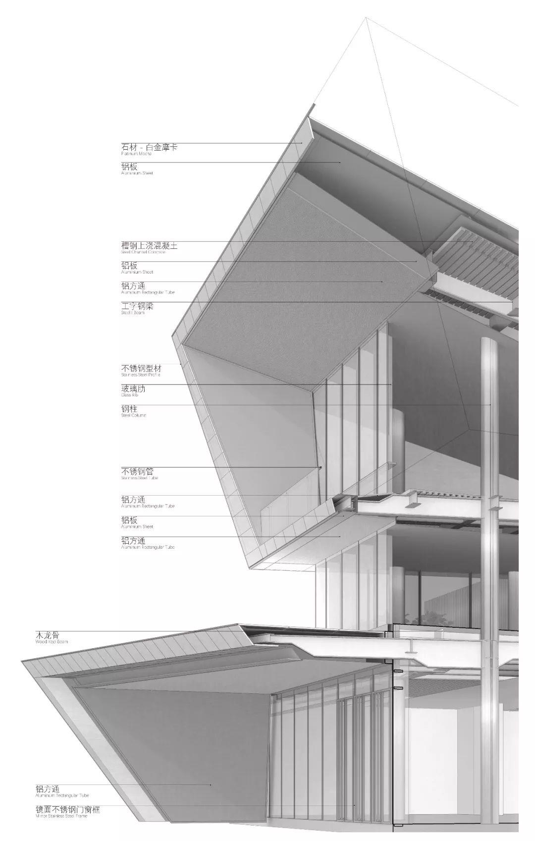 为了能够达到现代轻薄的体型效果以及节省工期,建筑主体使用钢结构